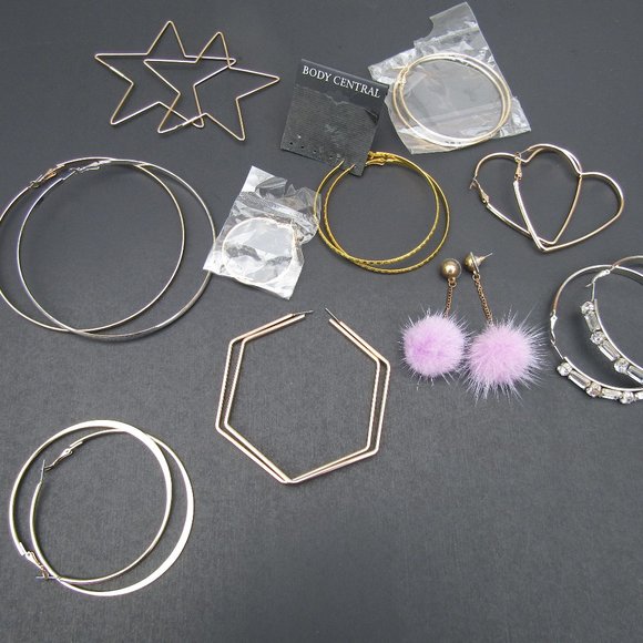 Large Oversized Hoop Earrings 10 Pairs - Picture 1 of 8